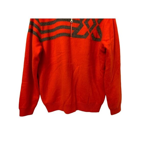 JDX 1/4 Zip Pullover Sweater Lined Wool Orange Gray Geometric Design Sz Large - Picture 4 of 9